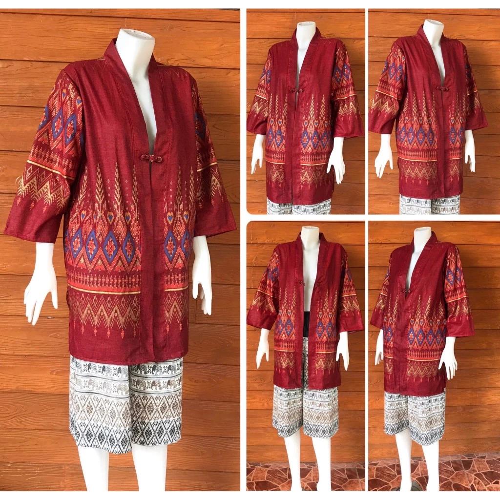 Thai Lanna Blouse - Thai Traditional Cotton Top - Long Jacket - Cotton Shirt - Chest 44"