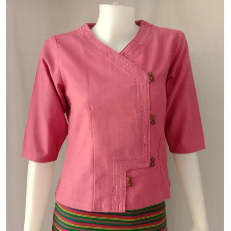 Thai Lanna Blouse - Thai Traditional Cotton Top - Thai Shirt - Cotton Shirt -Chest 36"-44"