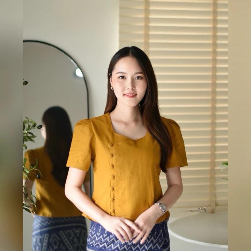 Thai Lanna Blouse - Thai Traditional Cotton Top - Thai Shirt - Cotton Shirt -Chest 34-42"”