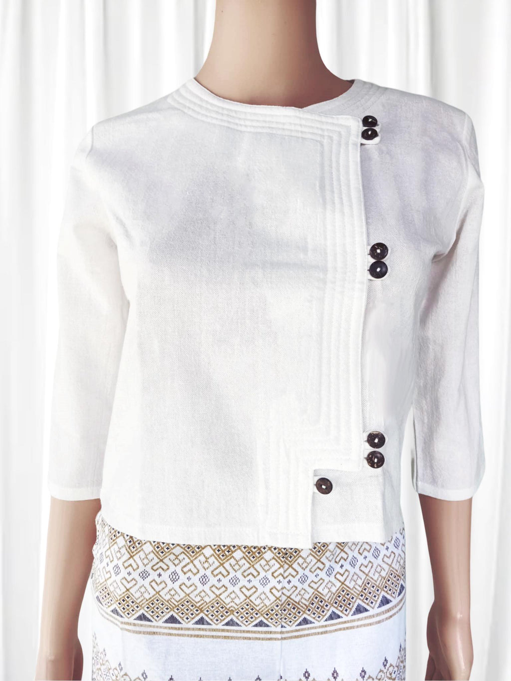 Thai Lanna Blouse - Thai Traditional Cotton Top - Available Size 36"-46"