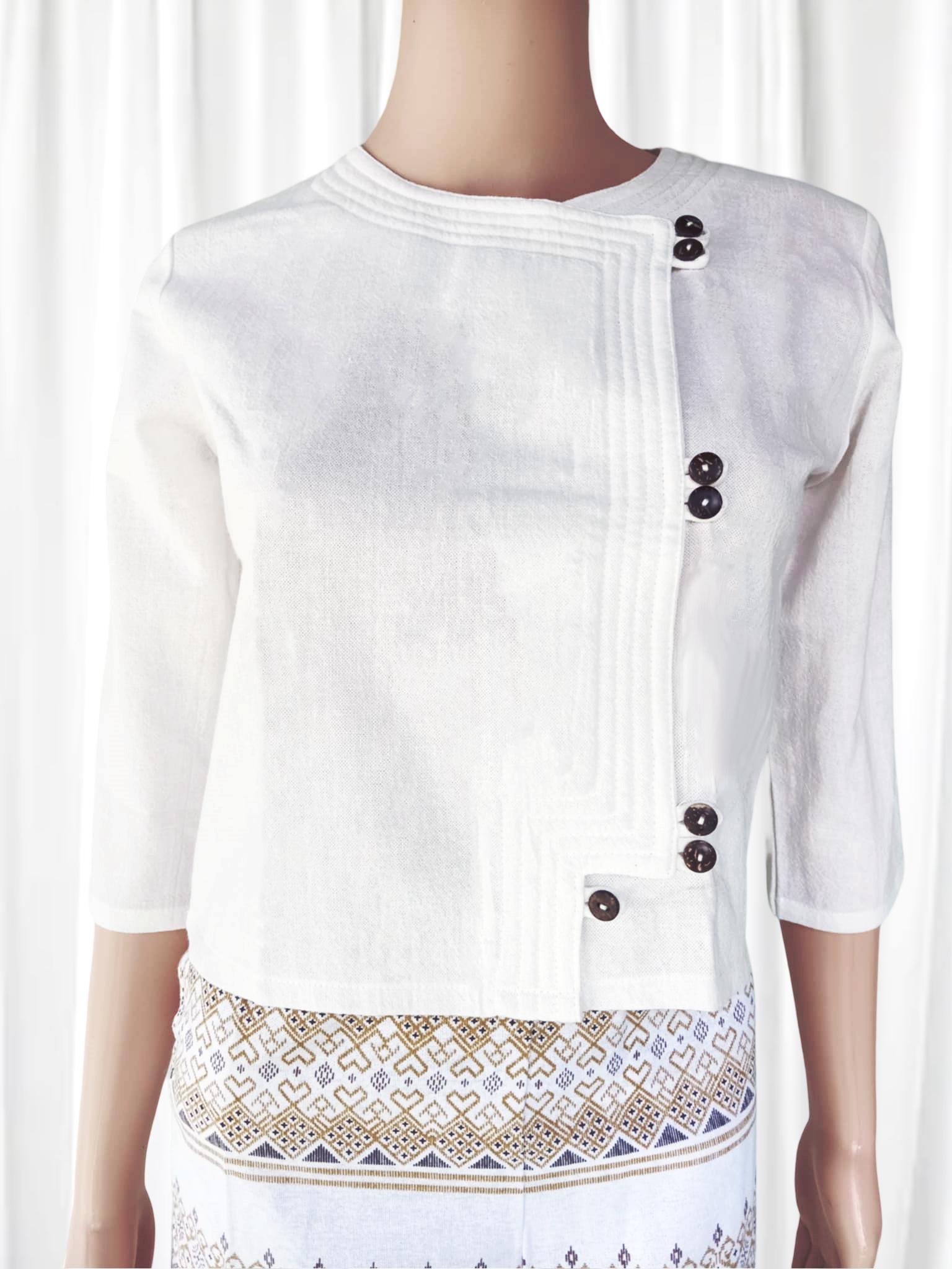 Thai Lanna Blouse - Thai Traditional Cotton Top - Available Size 36"-46"