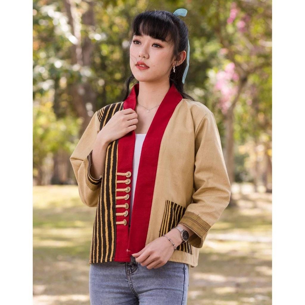Thai Lanna Cotton Indigo Yukata Kimono Jacket – Soft & Breathable | Unisex Haori with Pockets | Handmade Thai Fabric - Chest 44"