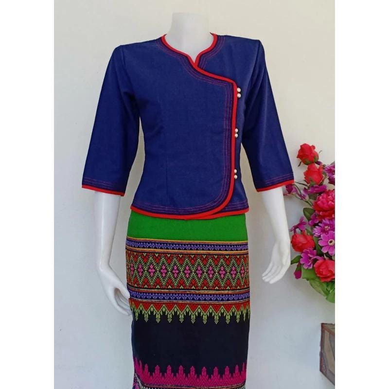 Plus Size Thai Lanna Blouse - Thai Traditional Cotton Top - Thai Shirt - Cotton Shirt -Chest 44"-50" - Available Three Colors