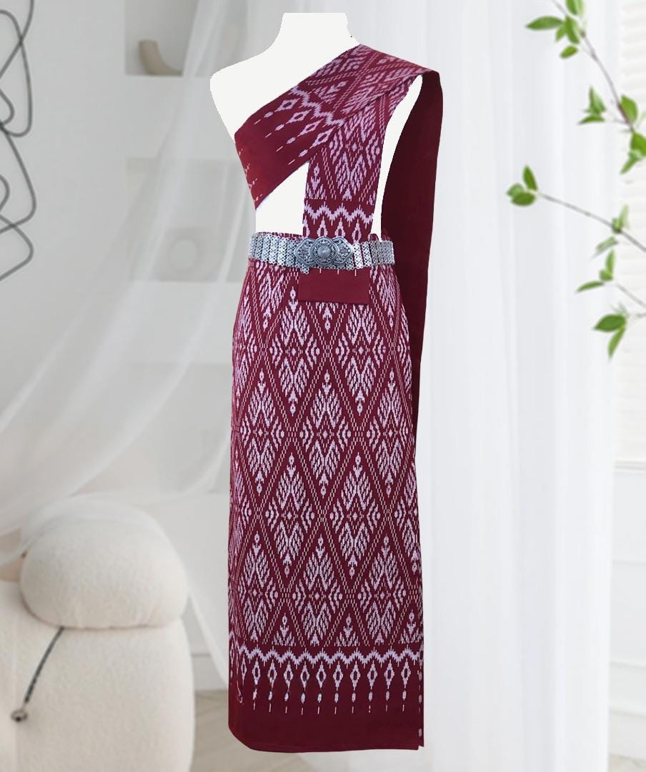 Set Thai Salong+Sabai - Cotton Salong - Free Size -Asian Salong - Lanna Style
