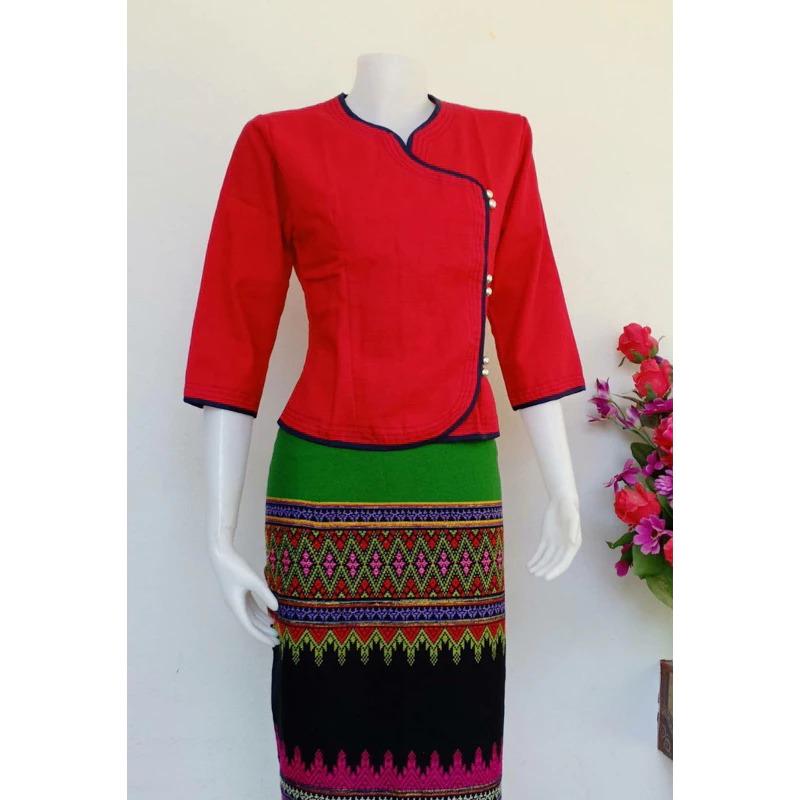 Plus Size Thai Lanna Blouse - Thai Traditional Cotton Top - Thai Shirt - Cotton Shirt -Chest 44"-50" - Available Three Colors