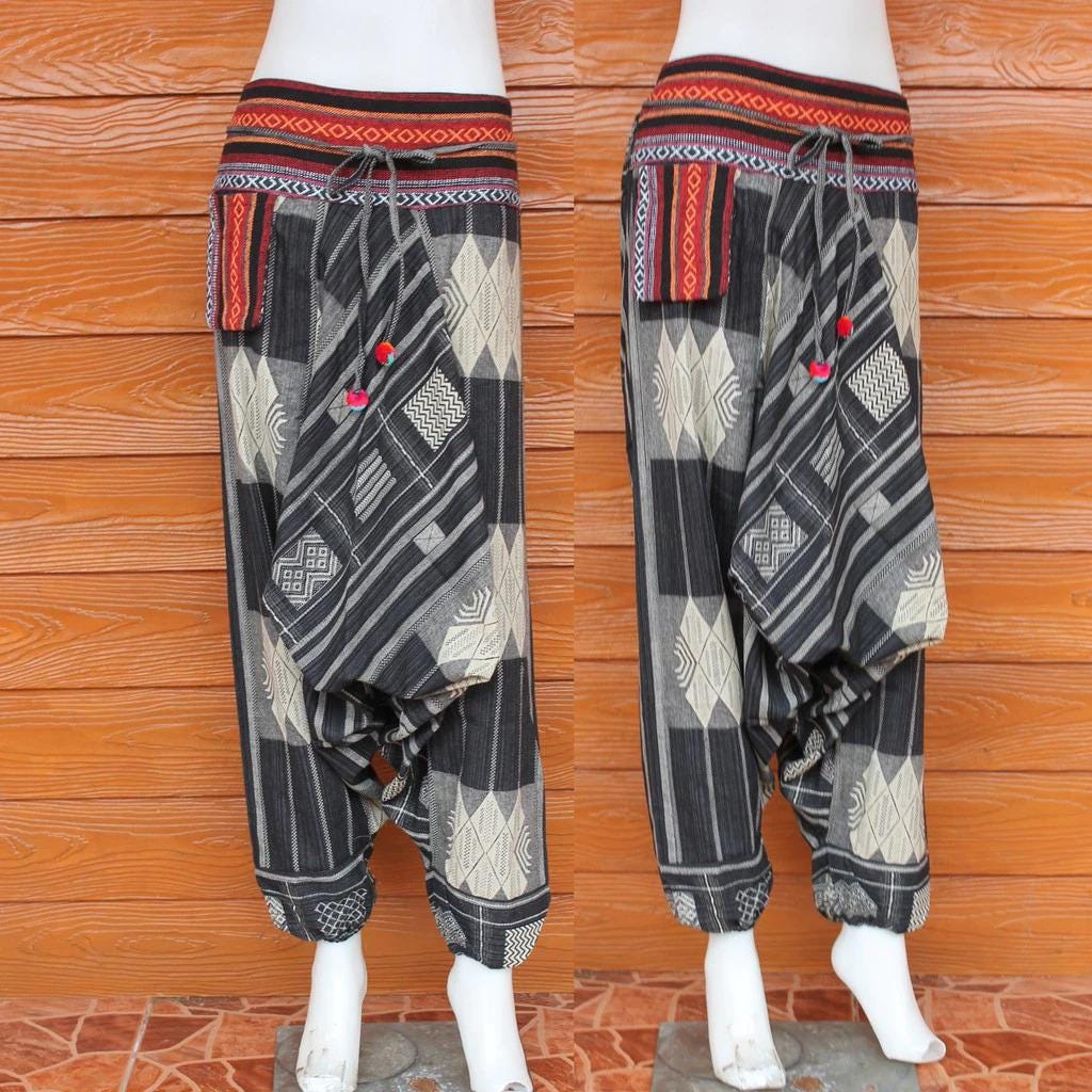 Hmong Pants Cotton Harem Pants Ethnic Tribal Handmade Boho Trousers