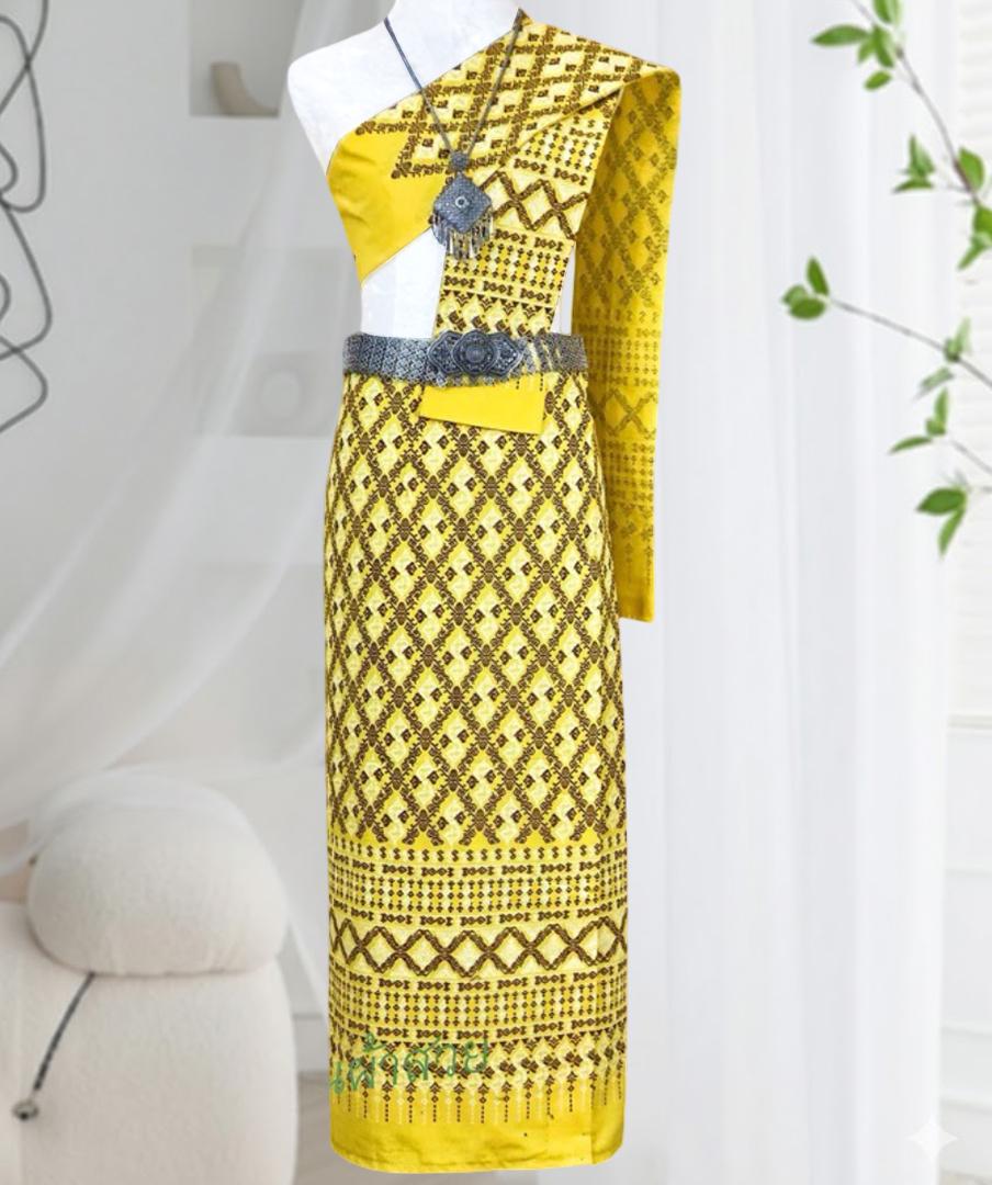 Set Thai Salong+Sabai - Cotton Salong - Free Size -Asian Salong - Lanna Style