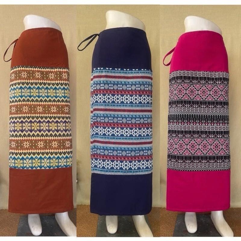 Thai Sarong Lanna Style - Thai, Laos Traditional Clothing - Cotton Sarong - Vintage Clothes