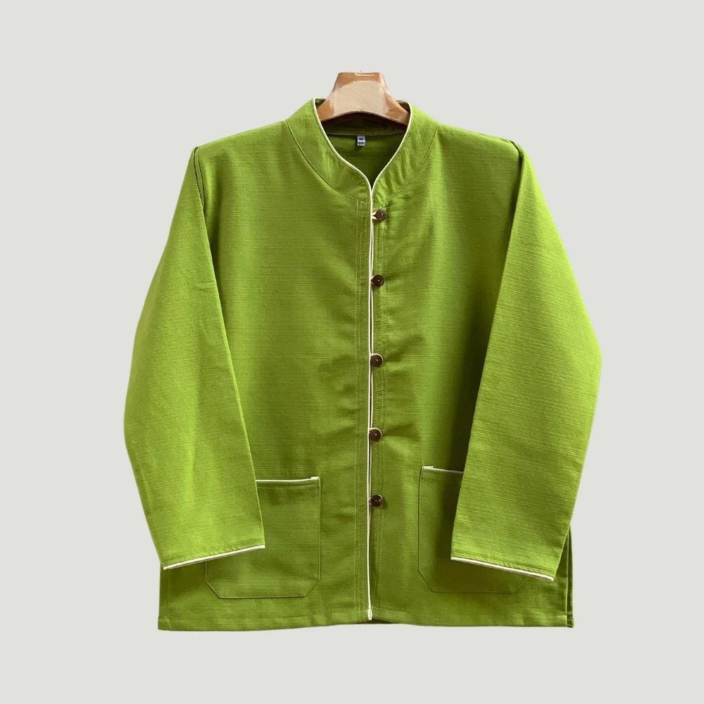 Chest 42"-50" - Men’s Lanna Cotton Shirt – Thai Style Mandarin Collar Shirt | Traditional Northern Thailand Fashion | Available Ten Colors