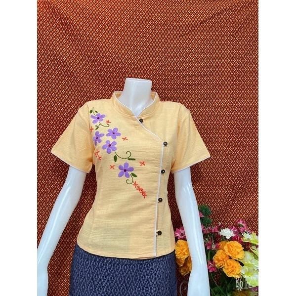 Thai Lanna Blouse - Thai Traditional Cotton Top - Thai Shirt - Cotton Shirt -Chest 36"-42"