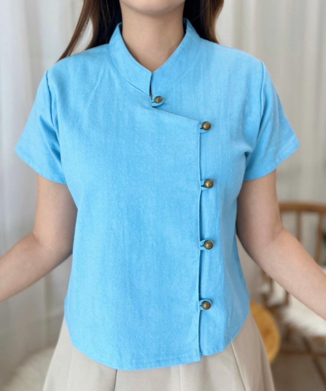 Thai Lanna Blouse - Thai Traditional Cotton Top - Thai Shirt - Cotton Shirt -Chest 36-44"”