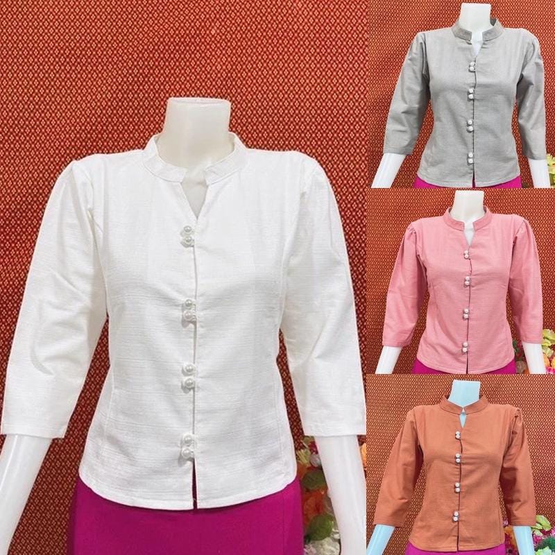 Thai Lanna Blouse - Thai Traditional Cotton Top - Thai Shirt - Cotton Shirt -Chest 36"-42"