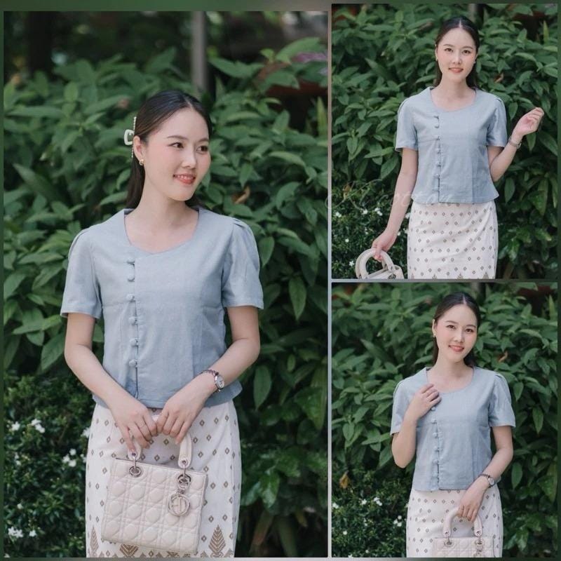 Thai Lanna Blouse - Thai Traditional Cotton Top - Thai Shirt - Cotton Shirt -Chest 34-42"”