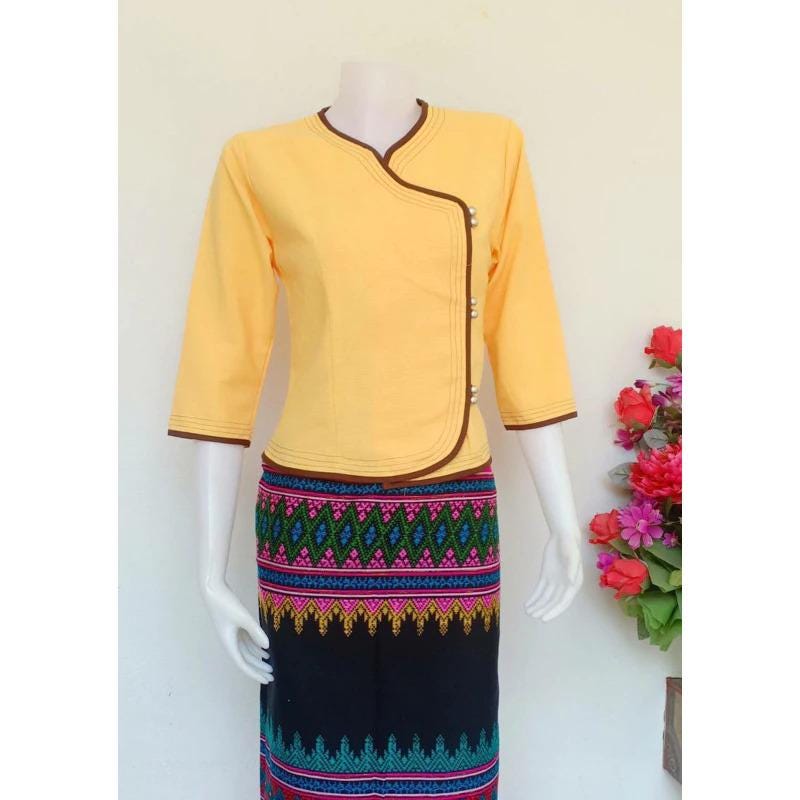 Plus Size Thai Lanna Blouse - Thai Traditional Cotton Top - Thai Shirt - Cotton Shirt -Chest 44"-50" - Available Three Colors
