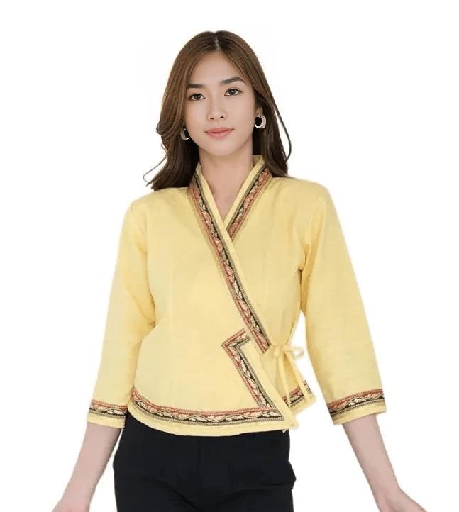 Thai Lanna Blouse - Thai Traditional Cotton Top - Thai Shirt - Cotton Shirt -Chest 34"-42"