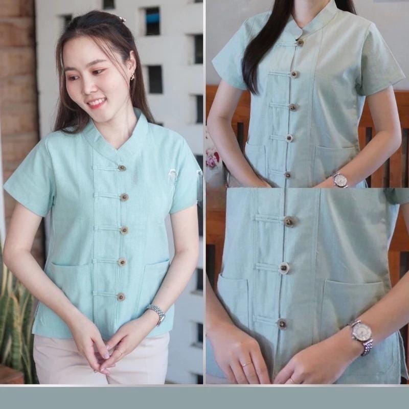 Thai Lanna Blouse - Thai Traditional Cotton Top - Thai Shirt - Cotton Shirt -Chest 36-42"”