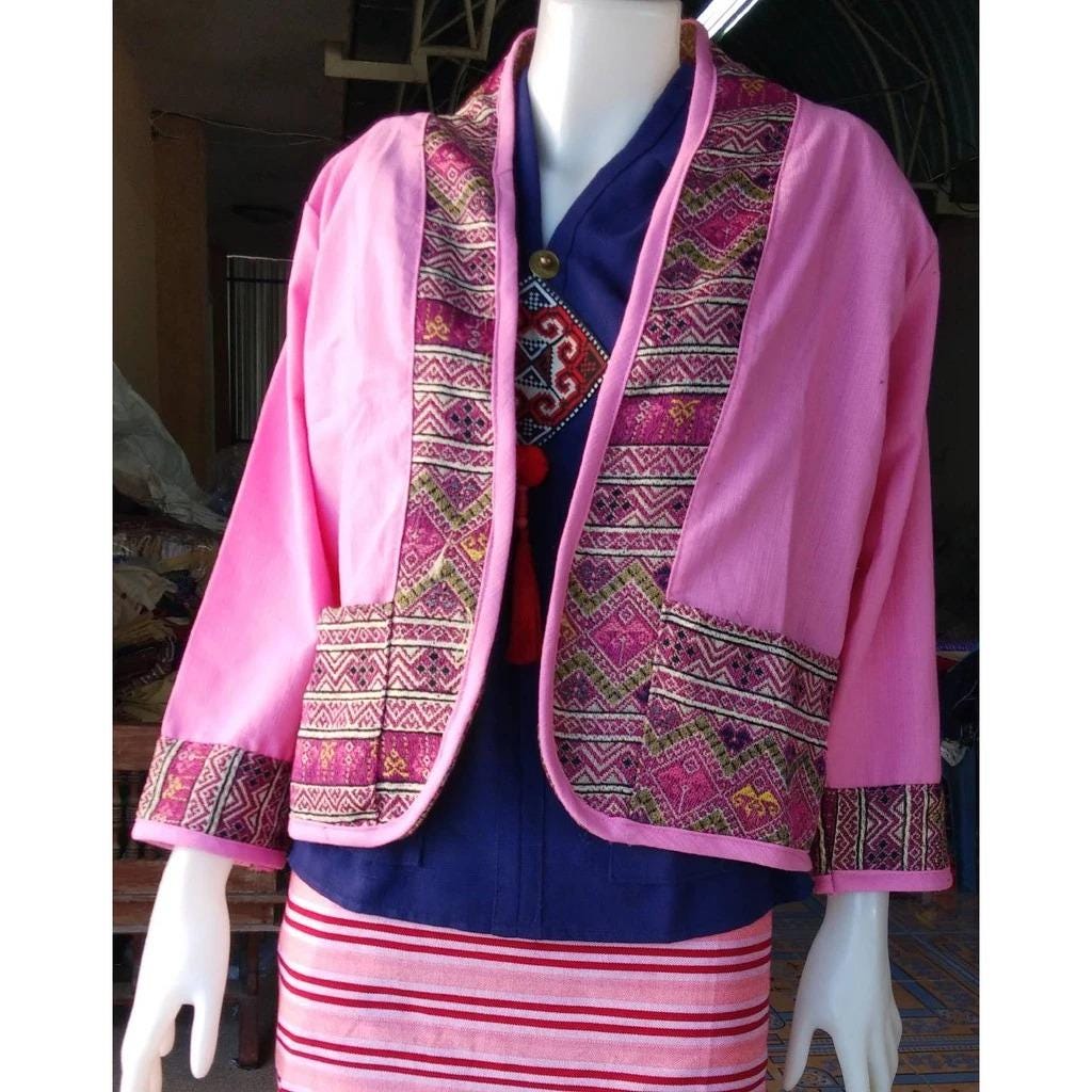 Chest 44" - Thai Lanna Cotton Jacket - Thai Traditional Cotton Top - Cotton Shirt