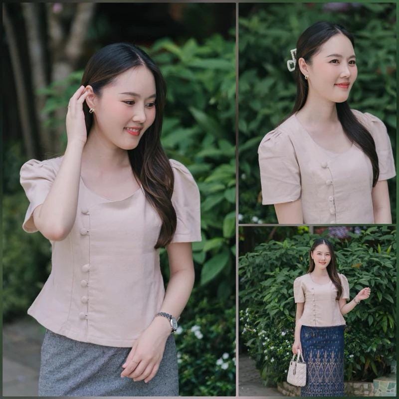 Thai Lanna Blouse - Thai Traditional Cotton Top - Thai Shirt - Cotton Shirt -Chest 34-42"”