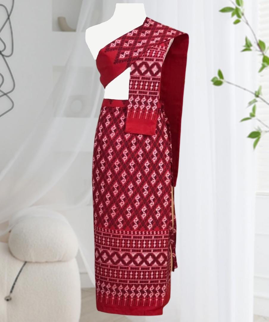 Set Thai Salong+Sabai - Cotton Salong - Free Size -Asian Salong - Lanna Style