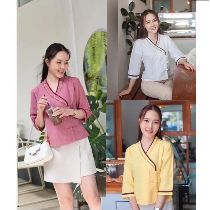 Thai Lanna Blouse - Thai Traditional Cotton Top - Thai Shirt - Cotton Shirt -Chest 36-42"”