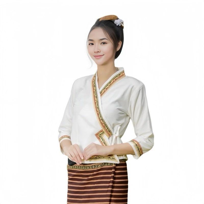 Thai Lanna Blouse - Thai Traditional Cotton Top - Thai Shirt - Cotton Shirt -Chest 34"-42"