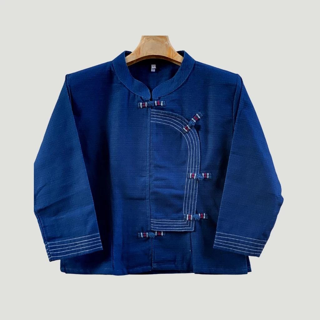 Thai Lanna Blouse - Thai Traditional Cotton Top - Thai Shirt - Cotton Shirt -Chest 36"-44" - Available Nine Colors