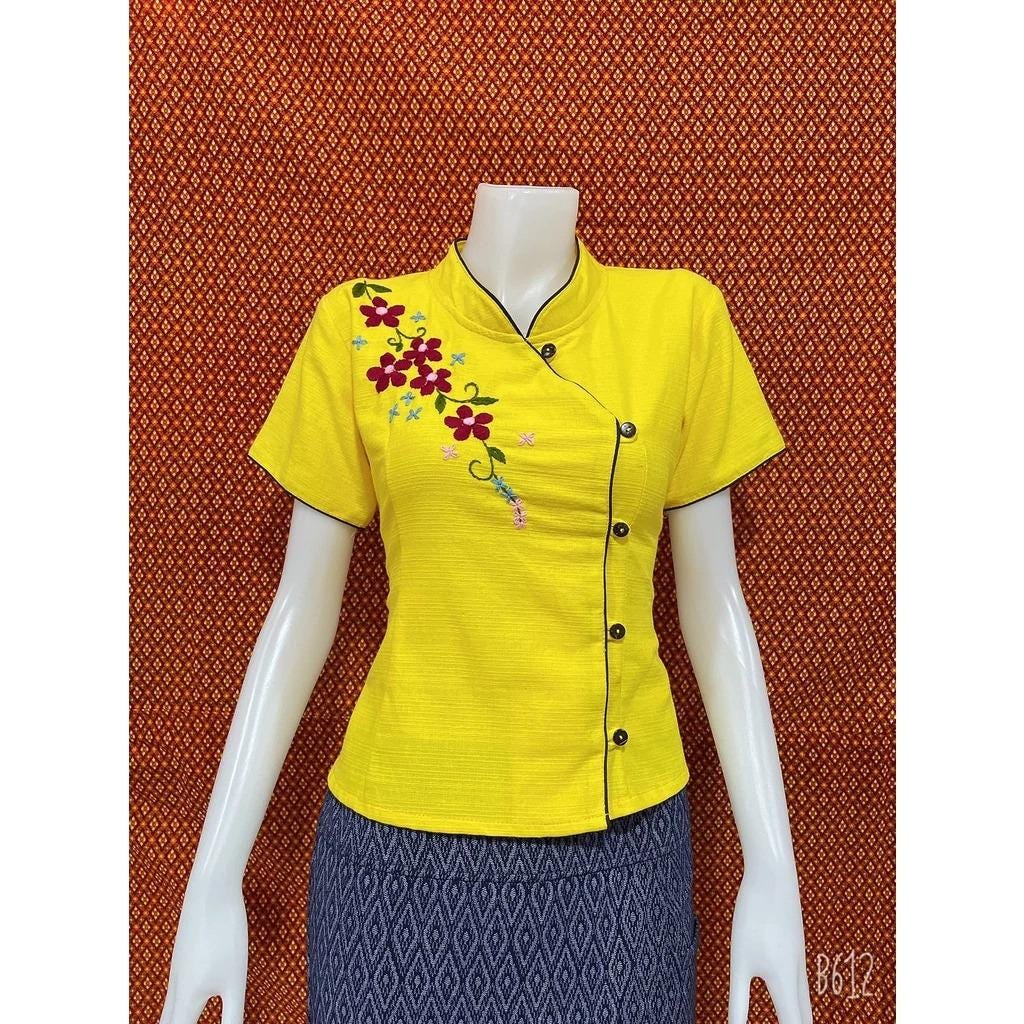 Thai Lanna Blouse - Thai Traditional Cotton Top - Thai Shirt - Cotton Shirt -Chest 36"-42"