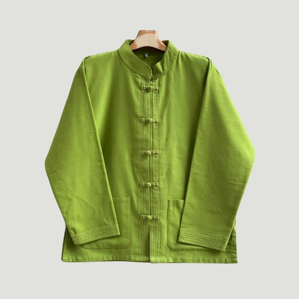 Chest 42"-50" - Men’s Lanna Cotton Shirt – Thai Style Mandarin Collar Shirt | Traditional Northern Thailand Fashion | Available Ten Colors