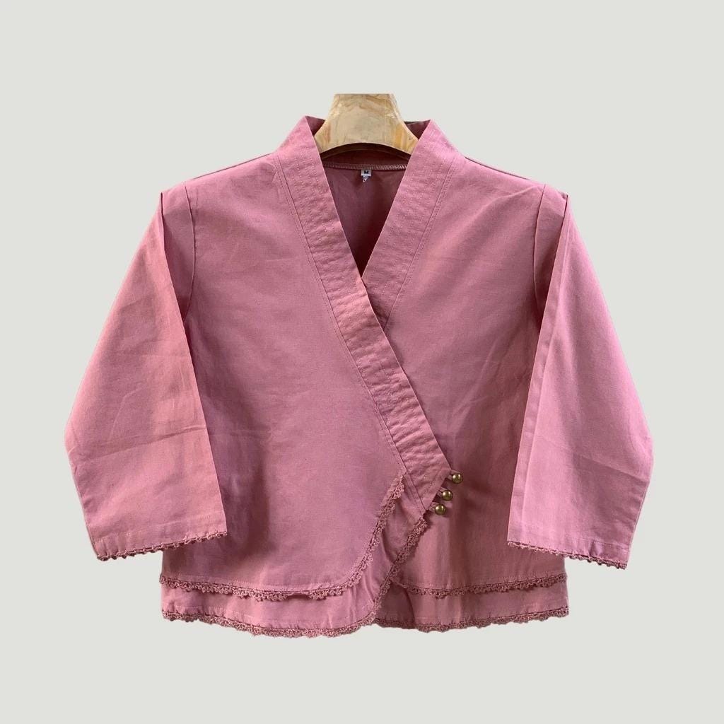 Thai Lanna Blouse - Thai Traditional Cotton Top - Thai Shirt - Cotton Shirt -Chest 34"-42" - Available Six Colors