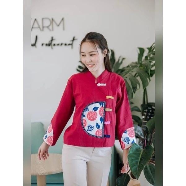Thai Lanna Blouse - Thai Traditional Cotton Top - Thai Shirt - Cotton Shirt -Chest 42"”