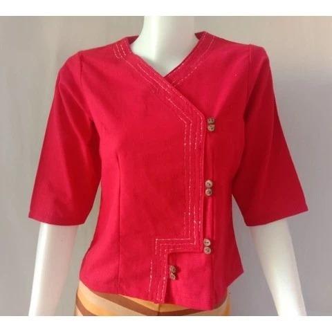 Thai Lanna Blouse - Thai Traditional Cotton Top - Thai Shirt - Cotton Shirt -Chest 36"-44"