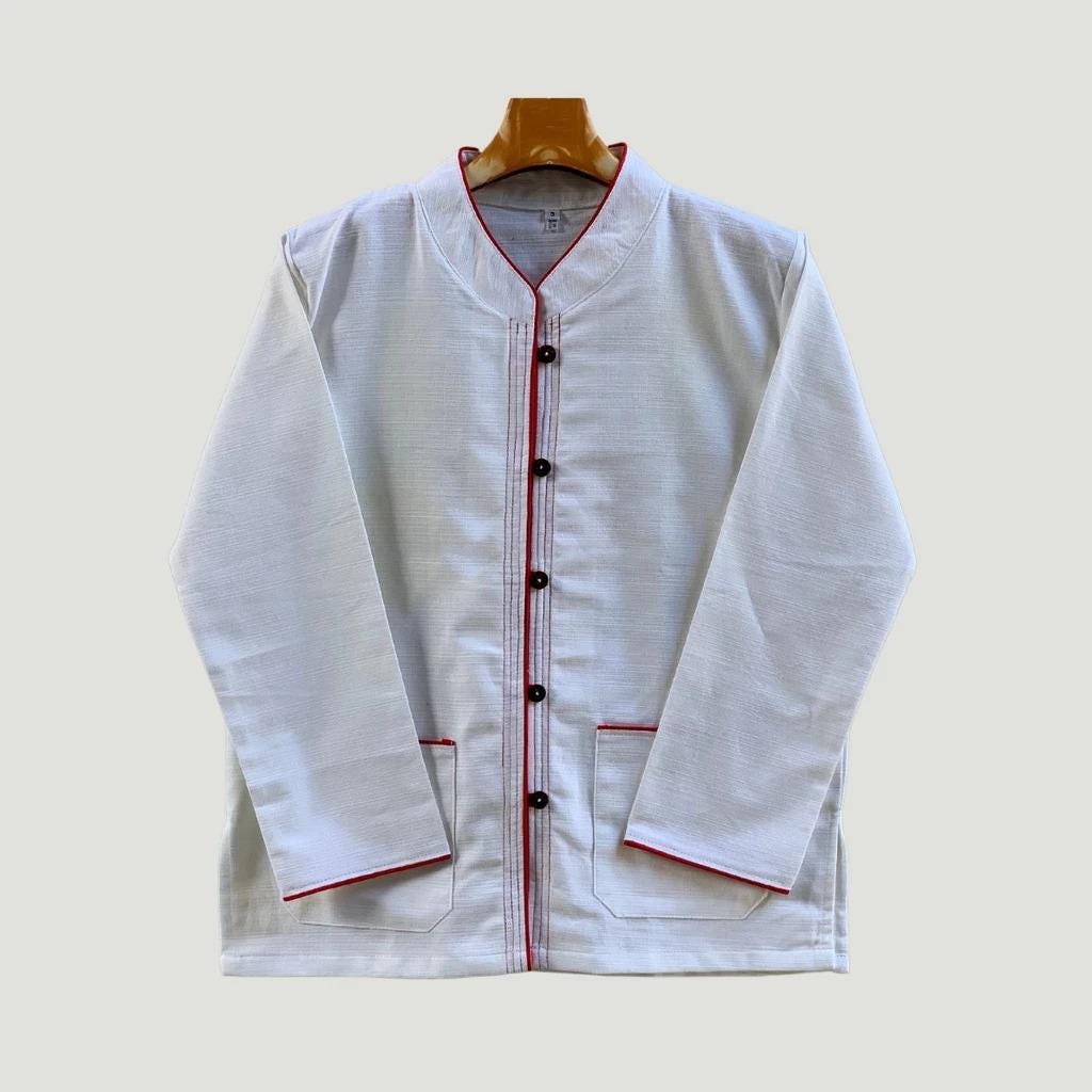 Chest 42"-50" - Men’s Lanna Cotton Shirt – Thai Style Mandarin Collar Shirt | Traditional Northern Thailand Fashion | Available Ten Colors