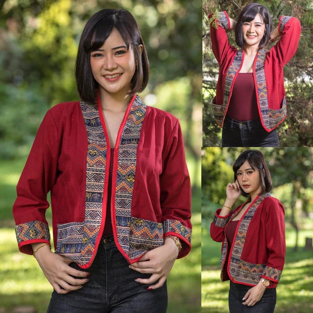 Chest 44" - Thai Lanna Cotton Jacket - Thai Traditional Cotton Top - Cotton Shirt