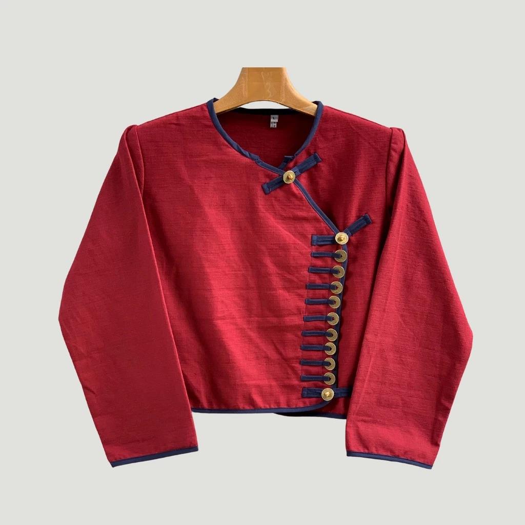 Thai Lanna Blouse - Thai Traditional Cotton Top - Thai Shirt - Cotton Shirt -Chest 36"-46" - Available Four Colors