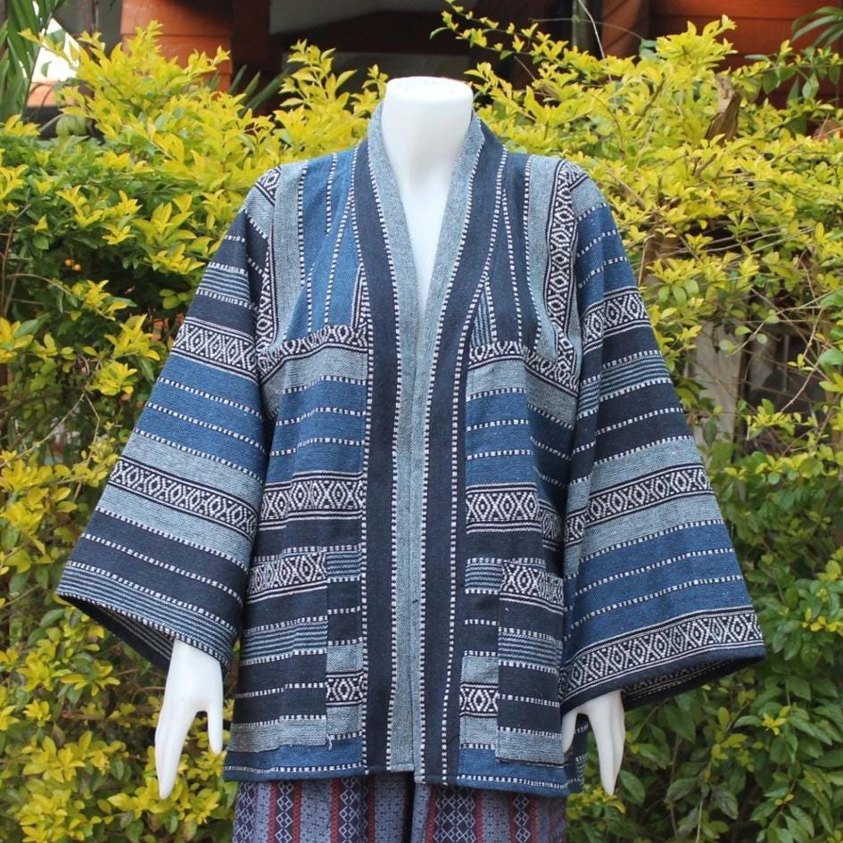 Cotton Jacket for Women - Kimono Jacket - Thai Lanna Blouse - Thai Traditional Cotton Top - Cotton Shirt - Chest 52"