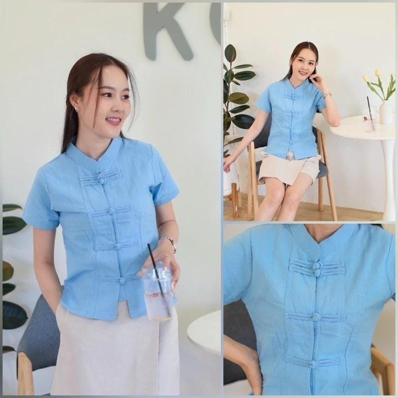 Thai Lanna Blouse - Thai Traditional Cotton Top - Thai Shirt - Cotton Shirt -Chest 34-42"”