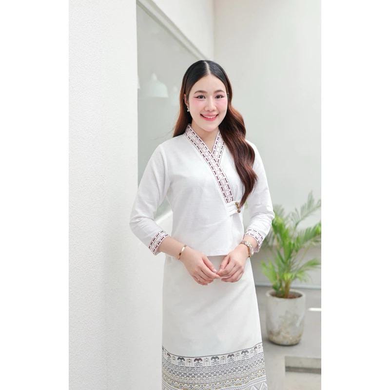 Thai Lanna Blouse - Thai Traditional Cotton Top - Thai Shirt - Cotton Shirt -Chest 34-42"