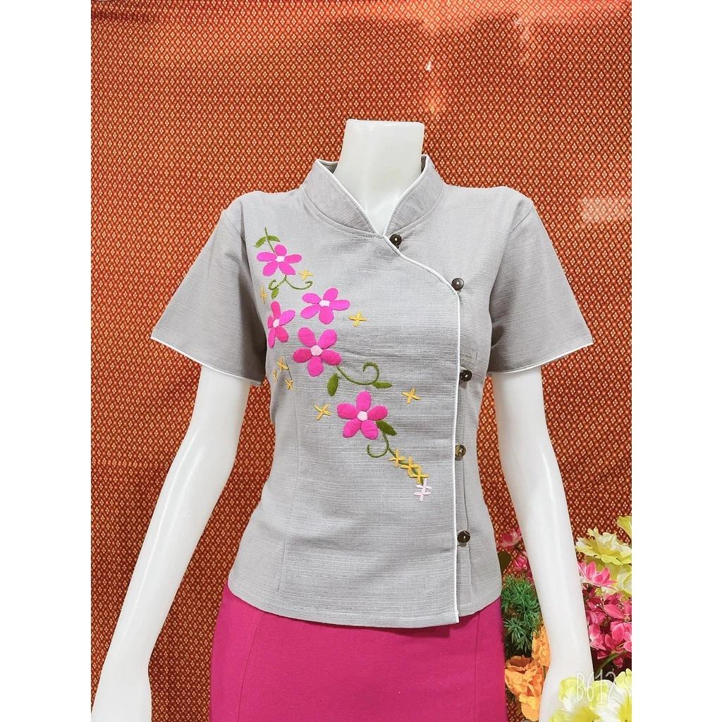 Thai Lanna Blouse - Thai Traditional Cotton Top - Thai Shirt - Cotton Shirt -Chest 36"-42"