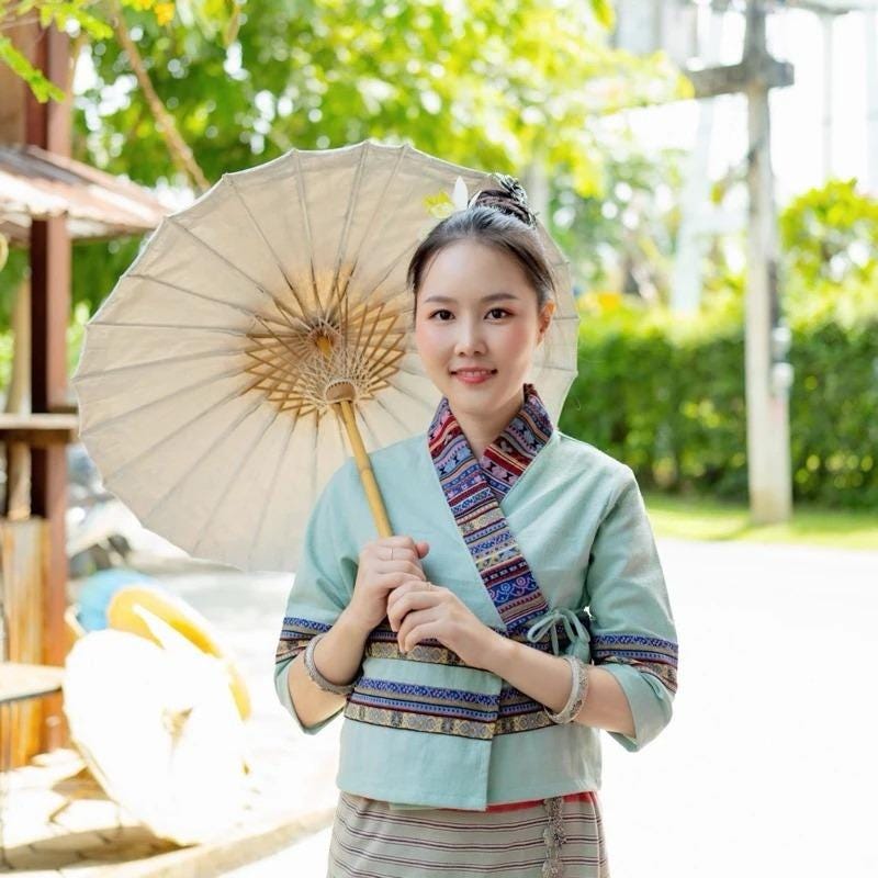 Thai Lanna Blouse - Thai Traditional Cotton Top - Thai Shirt - Cotton Shirt -Chest 34-44"”