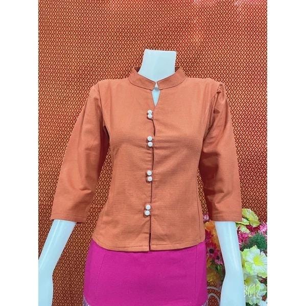 Thai Lanna Blouse - Thai Traditional Cotton Top - Thai Shirt - Cotton Shirt -Chest 36"-42"