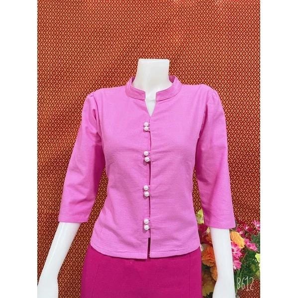 Thai Lanna Blouse - Thai Traditional Cotton Top - Thai Shirt - Cotton Shirt -Chest 36"-42"
