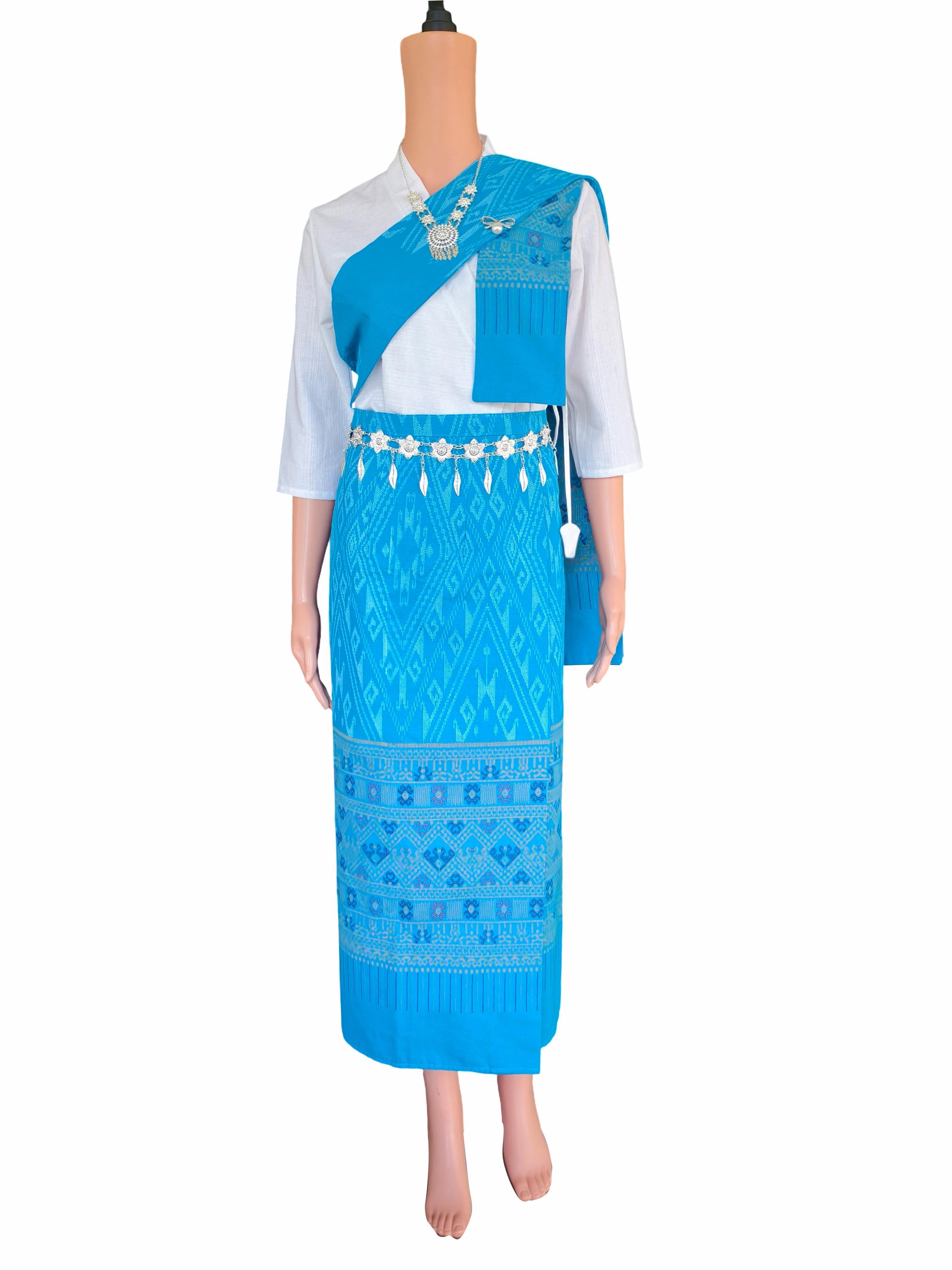 Set Thai Salong+Sabai - Cotton Salong - Free Size -Asian Salong - Lanna Style