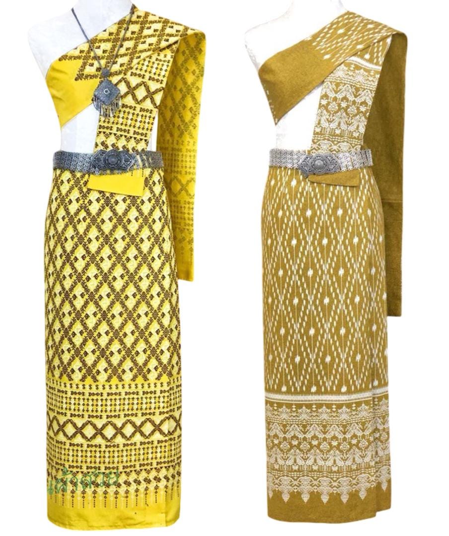 Set Thai Salong+Sabai - Cotton Salong - Free Size -Asian Salong - Lanna Style