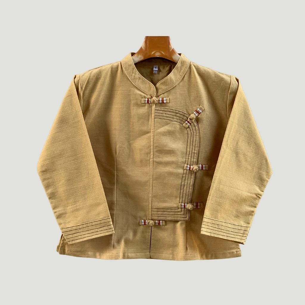 Thai Lanna Blouse - Thai Traditional Cotton Top - Thai Shirt - Cotton Shirt -Chest 36"-44" - Available Nine Colors