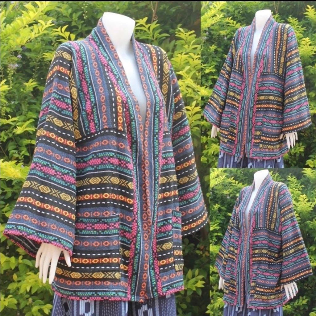 Cotton Jacket for Women - Kimono Jacket - Thai Lanna Blouse - Thai Traditional Cotton Top - Cotton Shirt - Chest 52"