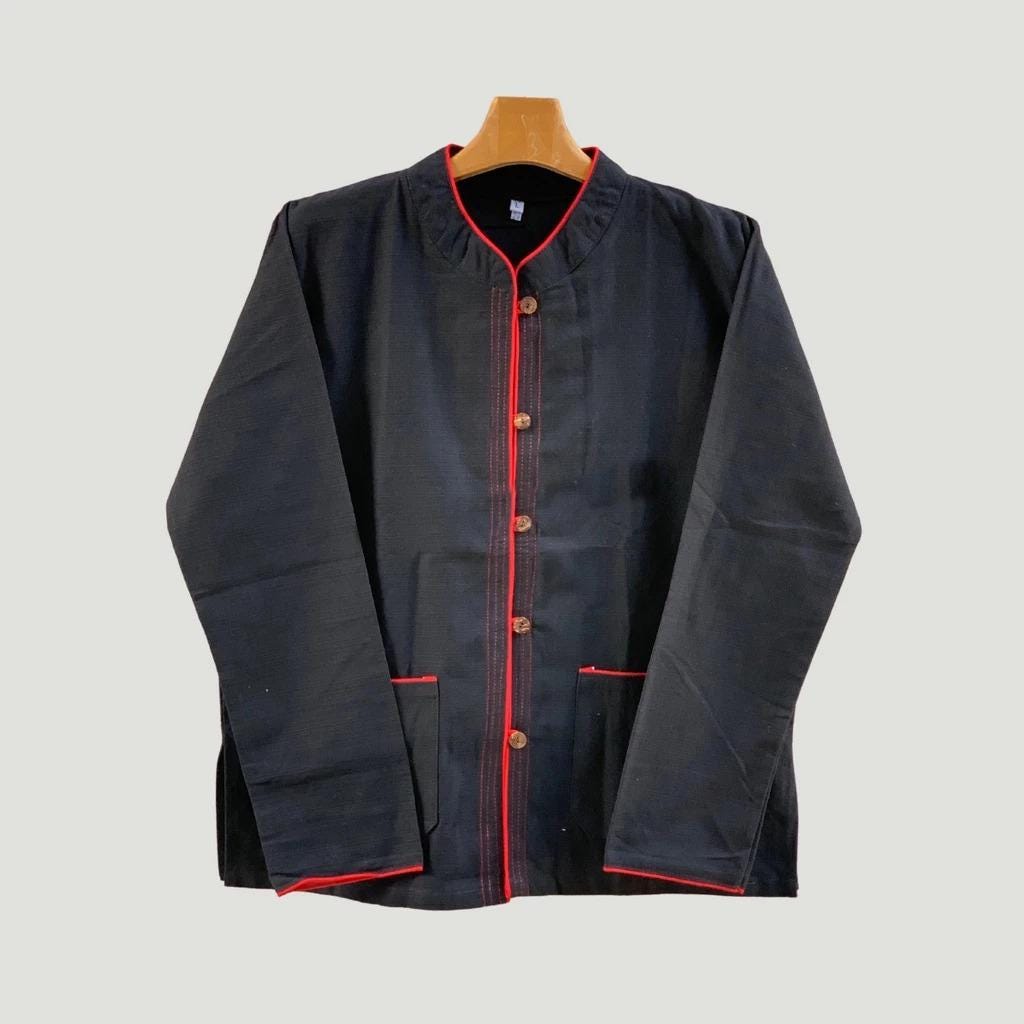 Chest 42"-50" - Men’s Lanna Cotton Shirt – Thai Style Mandarin Collar Shirt | Traditional Northern Thailand Fashion | Available Ten Colors