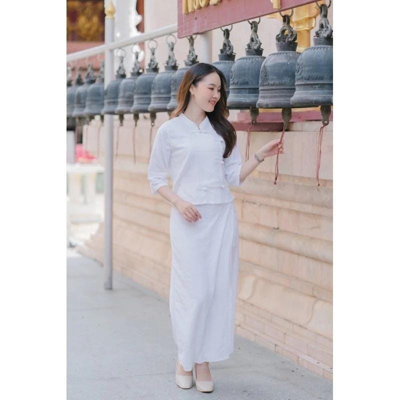 Thai Lanna Dress - Set 2 Pieces - Top+Skort - Thai Traditional Cotton Dress - Cotton Shirt -Chest 36"-42"