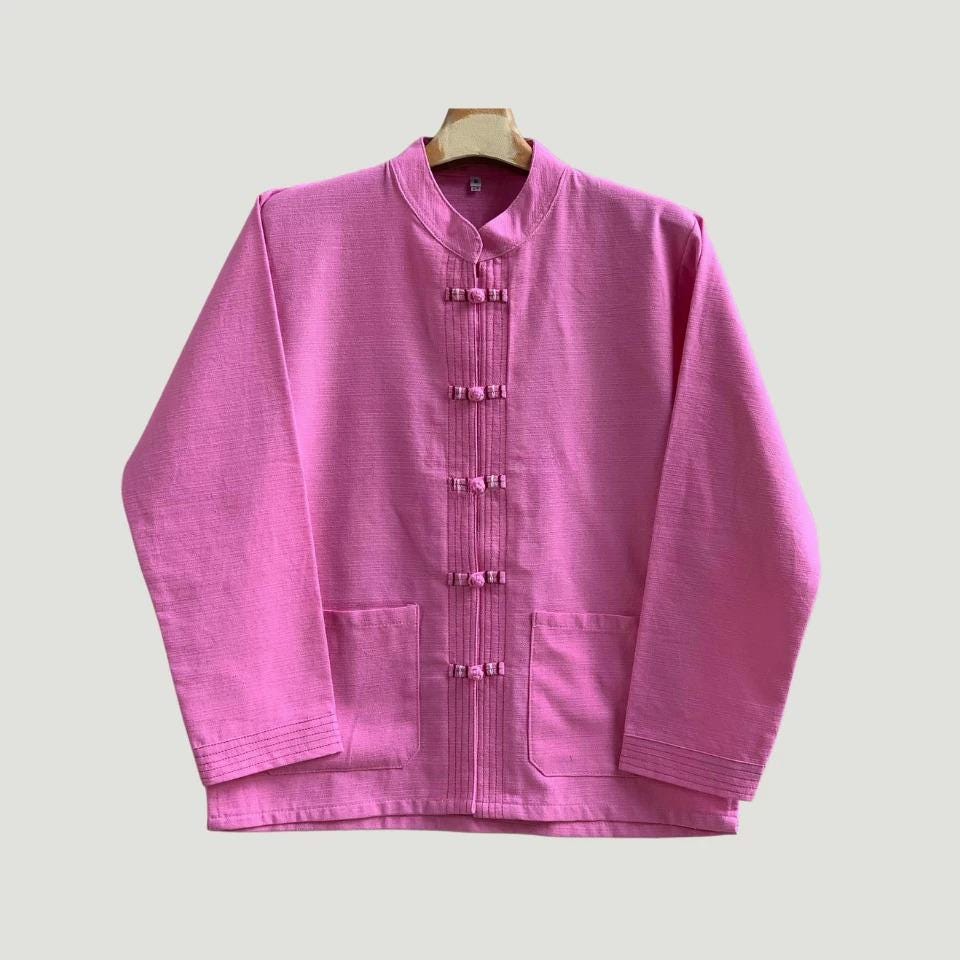 Chest 42"-50" - Men’s Lanna Cotton Shirt – Thai Style Mandarin Collar Shirt | Traditional Northern Thailand Fashion | Available Ten Colors