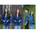 Chest 52" - Indigo Cotton Kimono Jacket | Unisex Yukata Cardigan | Handmade Batik Robe | Japanese Style Haori