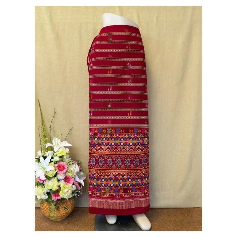 Thai Sarong Lanna Style - Thai, Laos Traditional Clothing - Cotton Sarong - Vintage Clothes